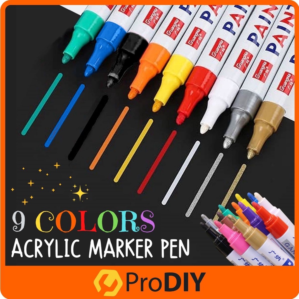 9 Colours Paint Marker Colourful Drawing Marker Pen Acrylic Permanent ...