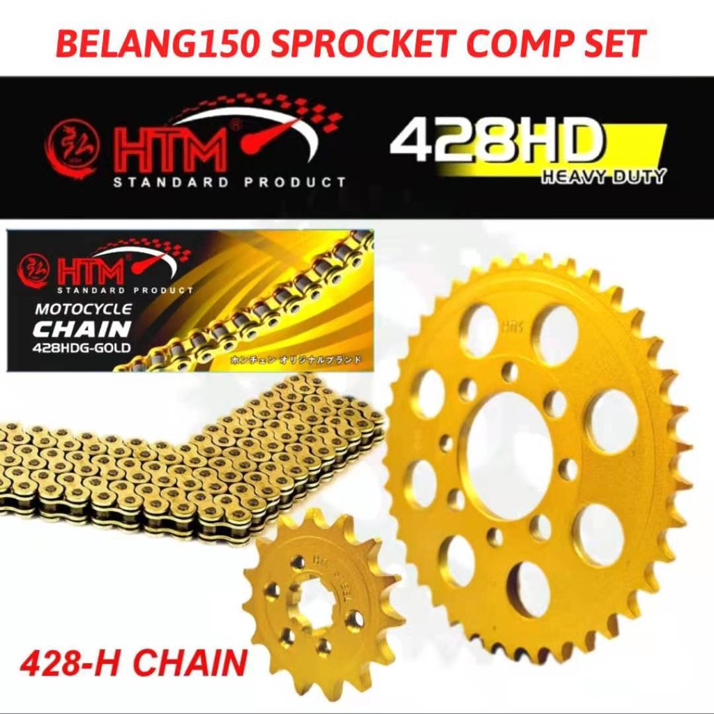 428HD HDG-128L BELANG150 SUZUKI RACING SPROCKET SET GOLD + GOLD CHAIN ...