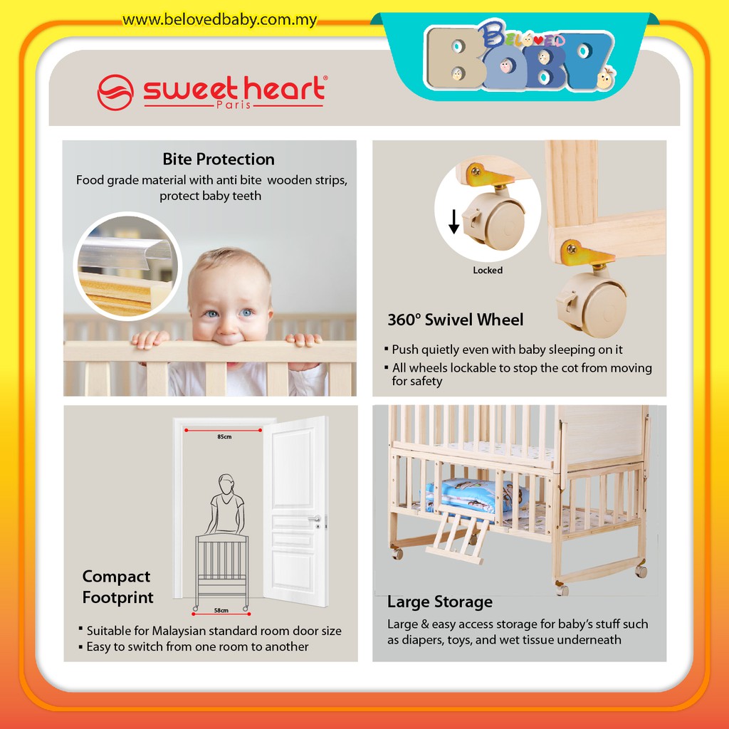 (Display Unit Clearance) Sweet Heart Paris Baby Cot Multi Functional ...