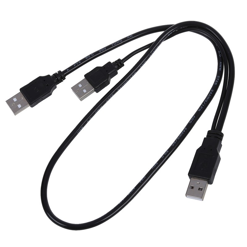 Dual USB 2.0 Type A Male to USB A Male Y Splitter Cable Cord Black For