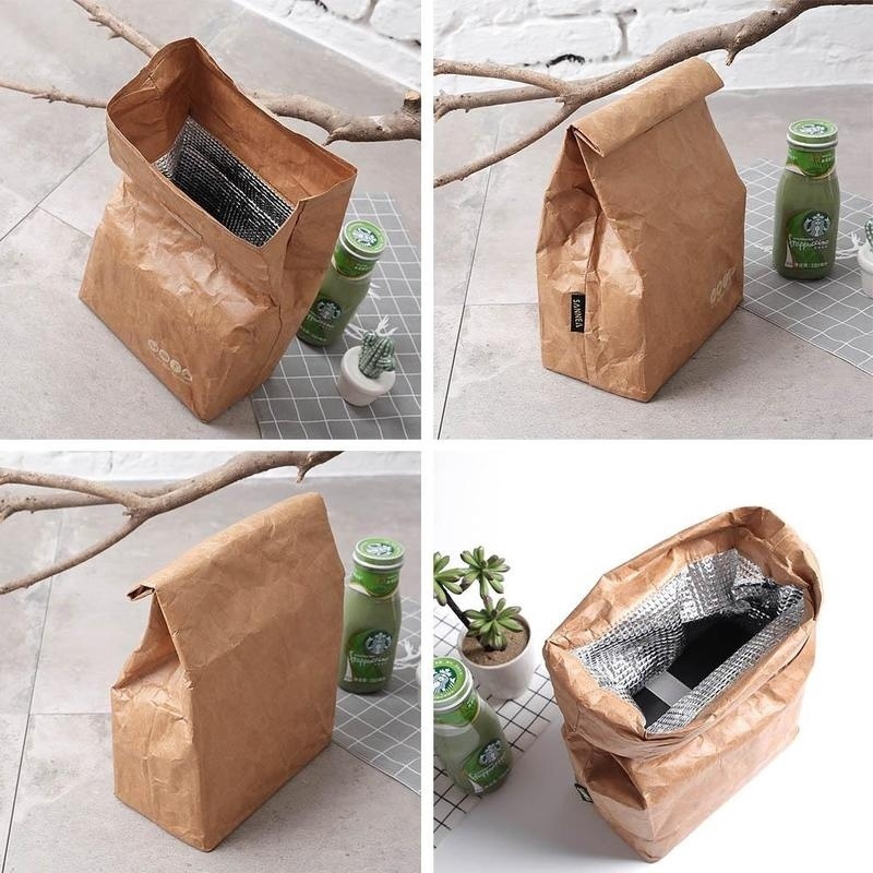 6l Brown Paper Lunch Bag Reusable Box Sack Durable Insulated Thermal Kraft Paper Bag Snack