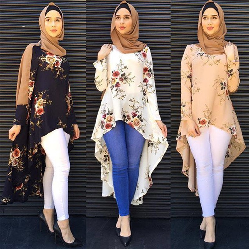 Muslim Women Long Sleeve Blouse Top Malaysia Loose Casual Islamic Abaya  Tops New