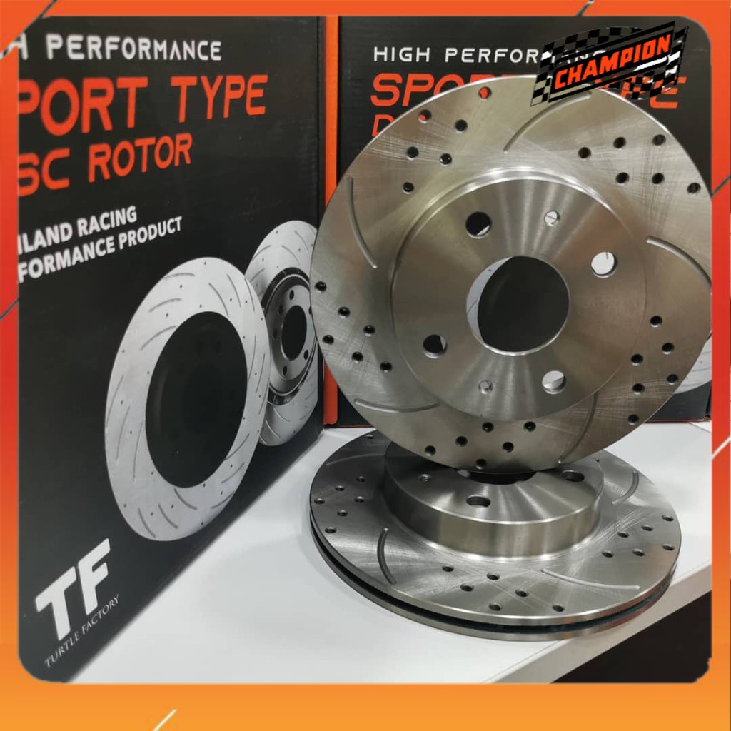 ORIGINAL TF SLOTTED & DRILLED FRONT DISC ROTOR (MB699282) & BRAKE PAD