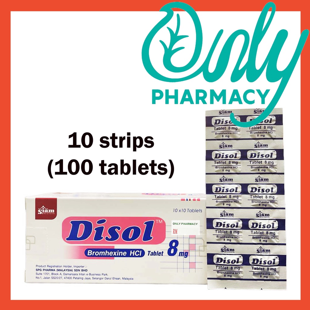 Disol Bromhexine 8mg 10x10's/ box (Cough/ Phlegm/ Ubat Batuk/ Cecair Kahak)