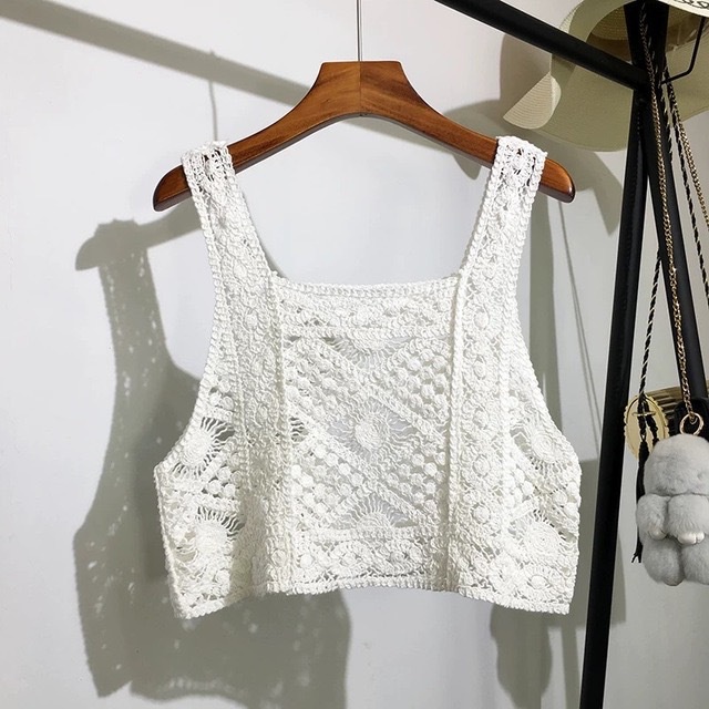 Crocheted Vest Hollowed Out Knitted Vest Women's Early Autumn New Hong ...