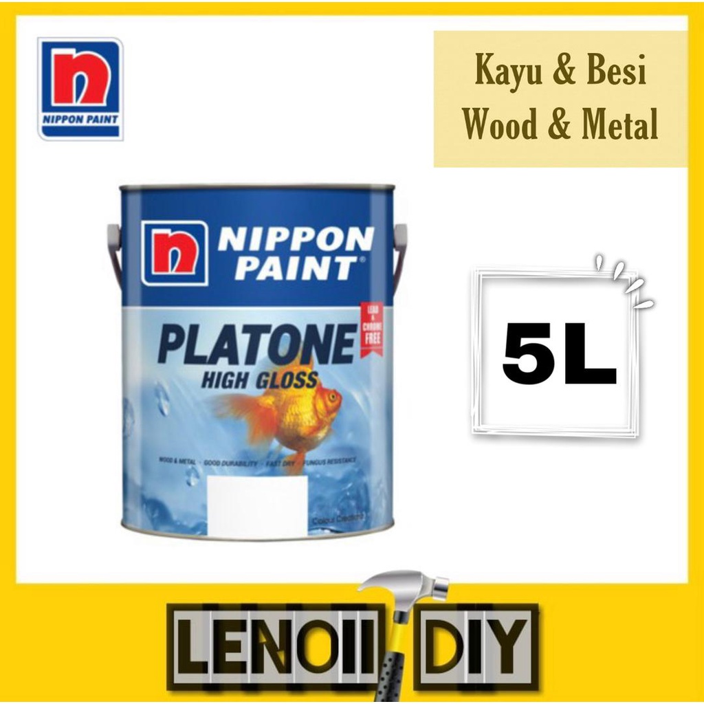 5L Nippon Paint Platone High Gloss Wood & Metal Paint Cat Kayu Cat Besi ...