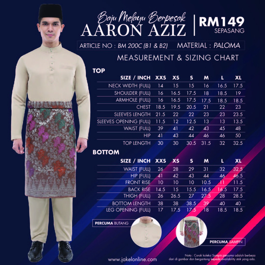 (Ready Stock) Baju Melayu Berpesak Aaron Aziz New Jakel - Baju Raya ...