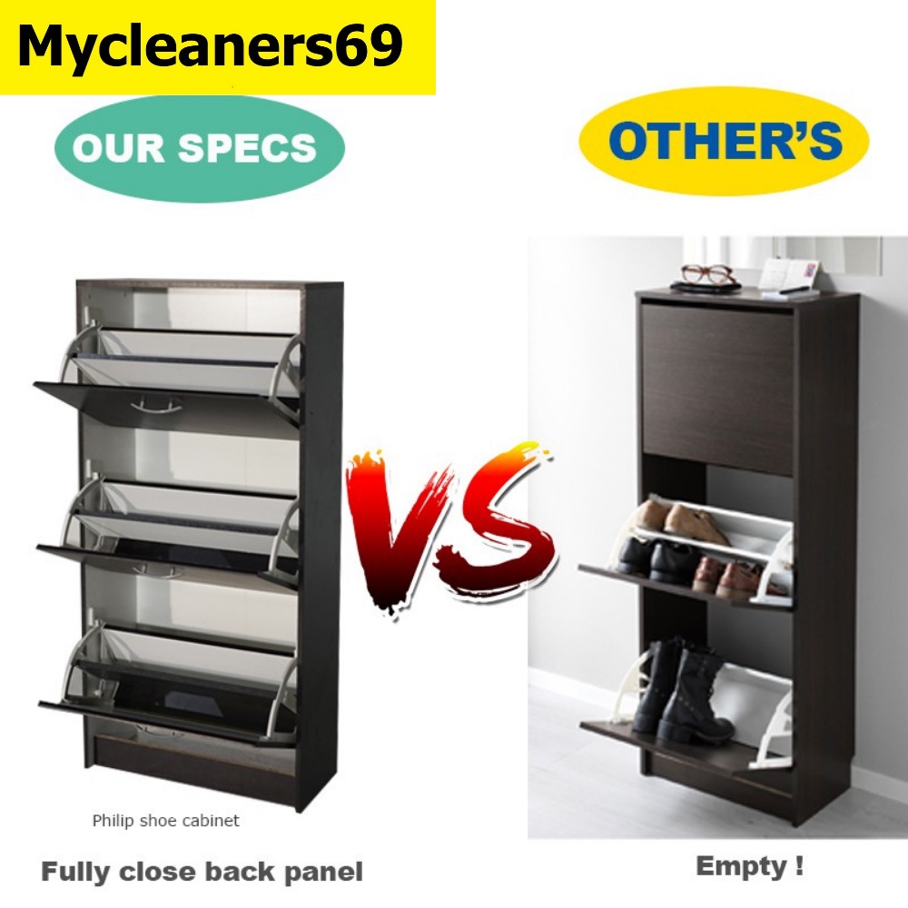 Rak kasut IKEA PHILIP space saver 3 doors shoe cabinet rak kabinet kasut kayu bertutup Shopee Malaysia