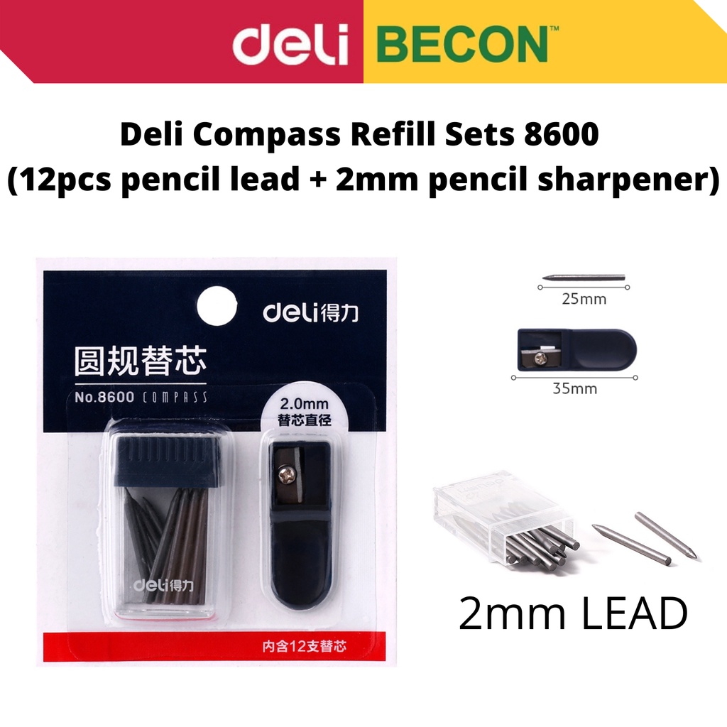 Deli Compass Refill Sets 8600 (12pcs pencil lead + 2mm pencil sharpener ...