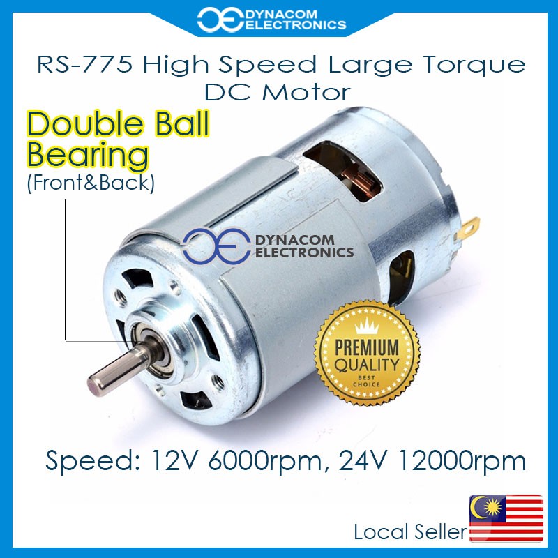 RS-775-R Motor DC12V~24V Double Ball Bearing Round Shaft 775 High Speed ...