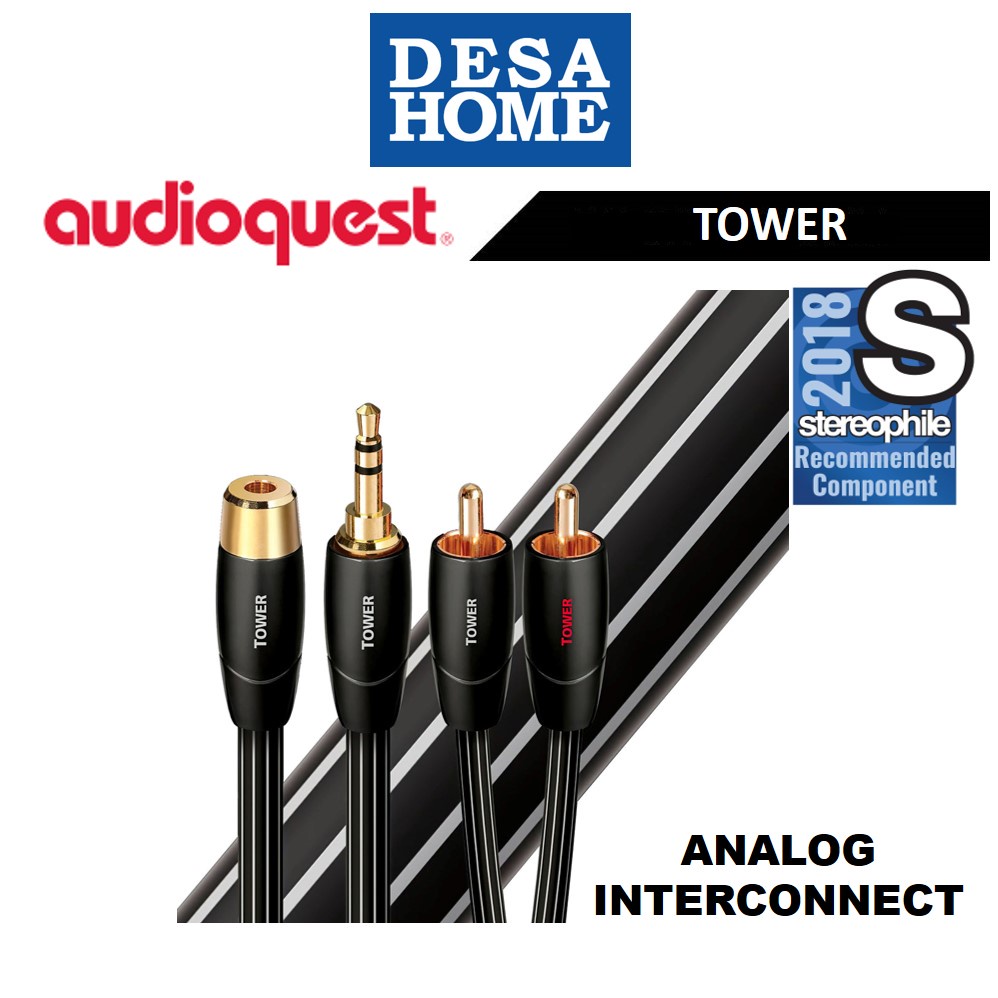 AUDIOQUEST TOWER 1.5METER ANALOG AUDIO CABLE INTERCONNECT RCA>RCA , 3.5MM>RCA , ERAPHONE JACK 3
