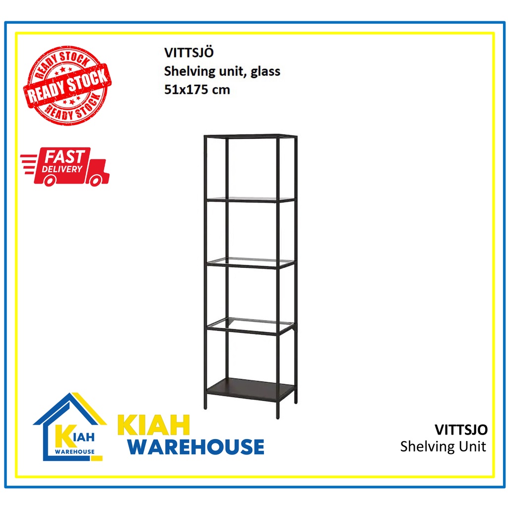 VITTSJO Shelving unit, blackbrown/glass 51x175 cm Bookcase