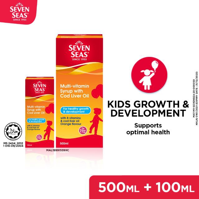 Seven Seas Kids Multivitamins Syrup with Cod Liver Oil (500ml+100ml ...