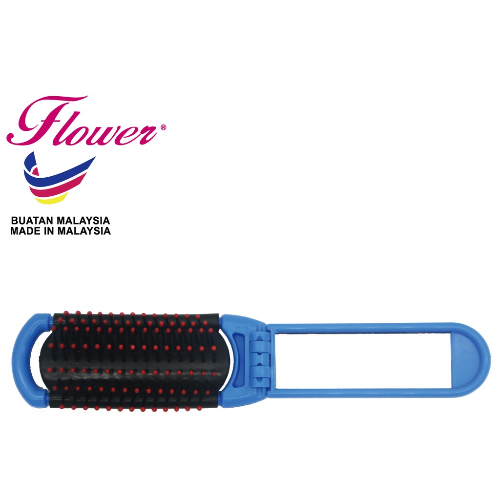 Flower Brush Foldable Hair Brush with Mirror Made in Malaysia (Sikat