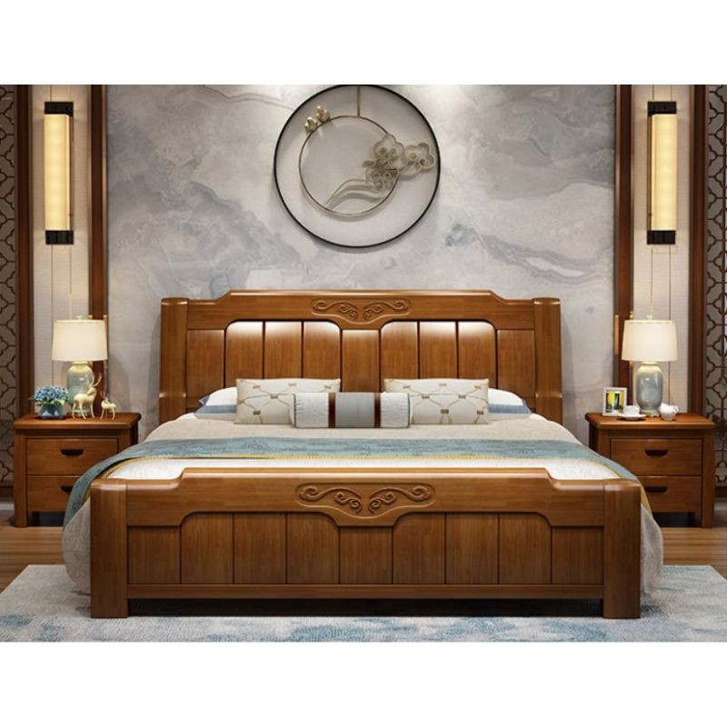 Oak Wood bedframe solid wood bed queen king bed master bedroom thick 1. ...