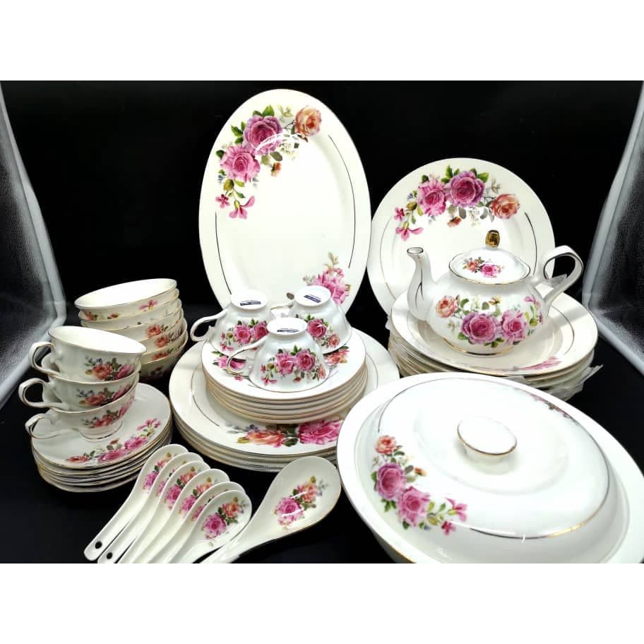 34PCS DINNER SET + 14PCS TEA SET - COMBO COREL HG (GOLD LINING ...