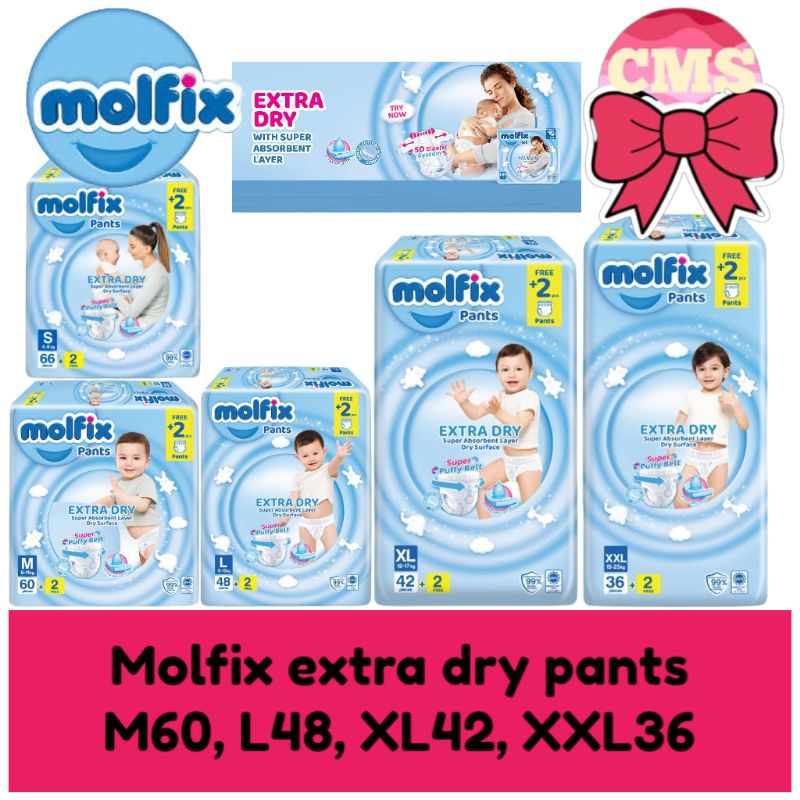 Molfix Extra Dry Pants Diaper Jumbo Pack (S66/M58/L48/XL42/XXL36