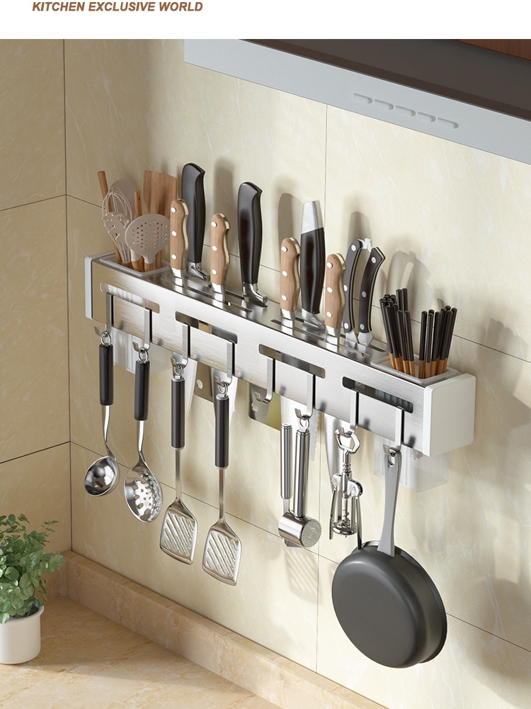 Figaro Wall Mounted Knife Holder Rack Stainless Steel Kitchen Storage ...