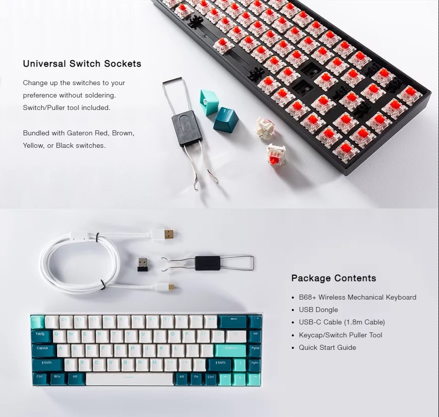 Tecware B68 / B68+ Plus Wireless RGB Mechanical Keyboard (Hot swappable ...