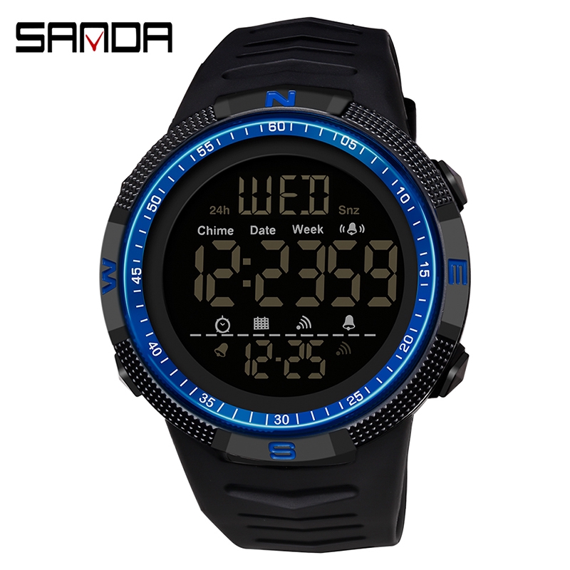 Sanda Waterproof Watch Chronograph Luxury LED Display for Men Women for ...