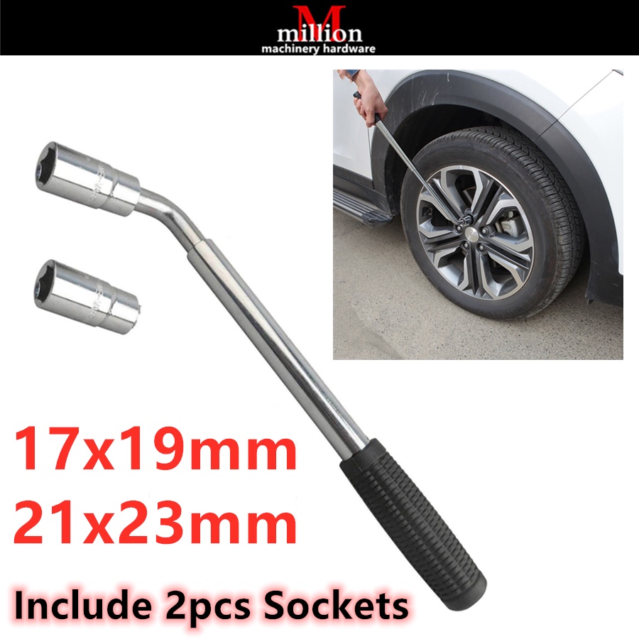 Telescoping Wheel Lug Nut Wrench Kit 17/19/21/23MM Sockets Brace Extendable Car Tire Iron Garage I.360983503