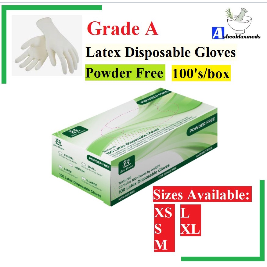 Extra Comfort Latex Disposable Gloves Powder Free (None Powder) 100's