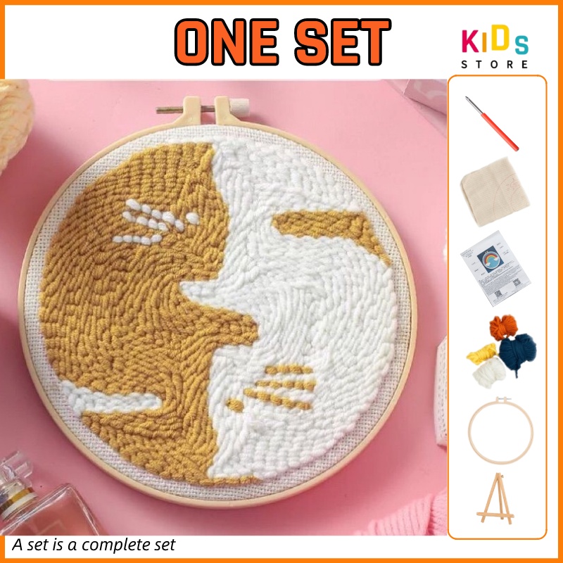 Embroidery Kit Needlework for Beginner Punch Needle Cross Stitch Set ...