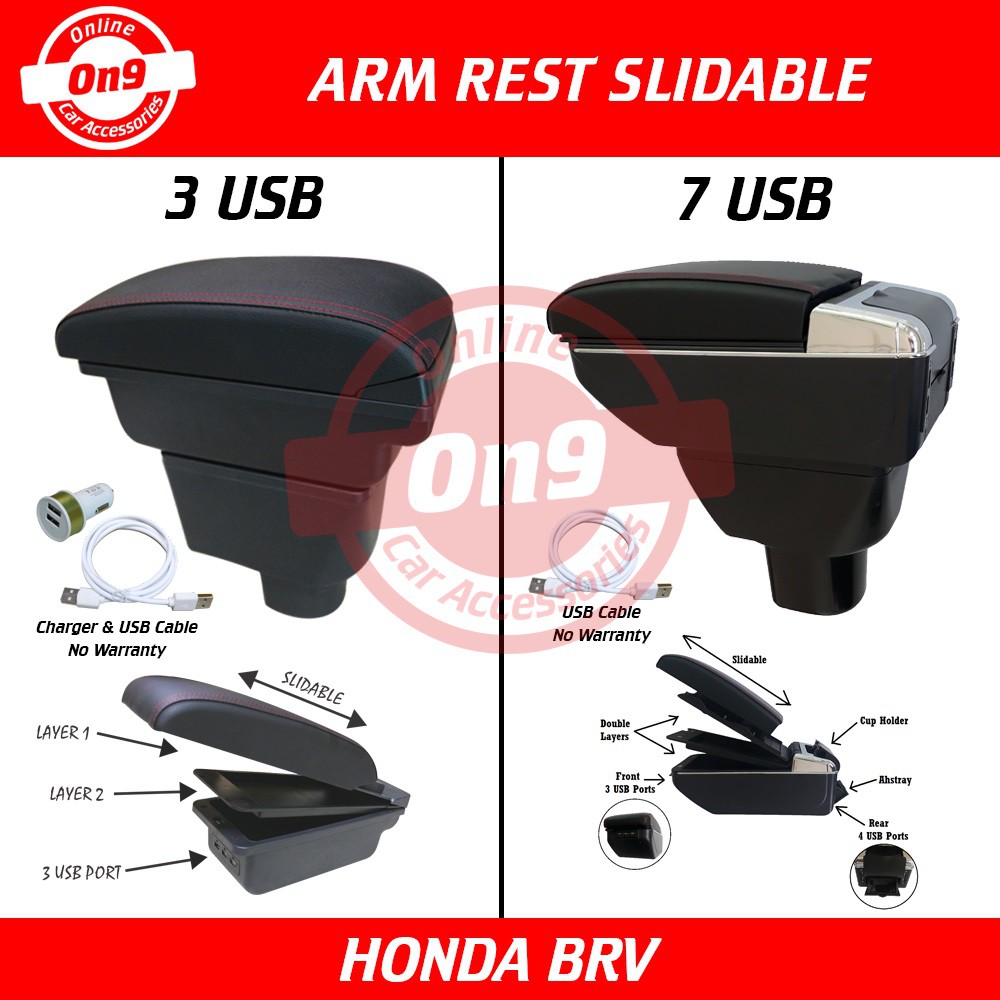 Arm Rest Honda BRV 2016 2017 2018 2019 2020 ArmRest Console with 3 USB