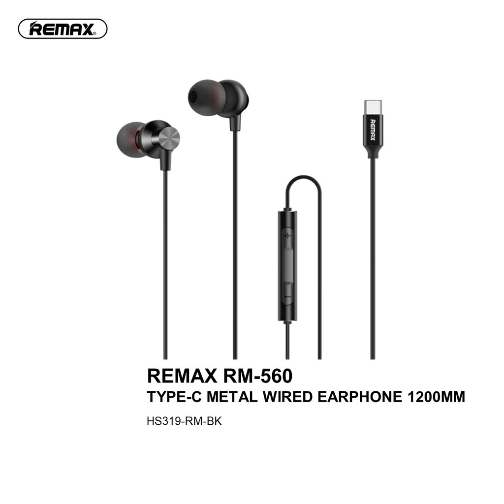 REMAX RM-560 TYPE-C METAL WIRED EARPHONE 1200MM - BLACK | Shopee Malaysia
