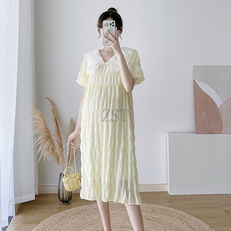 Pregnant Dress Summer New Maternity Korean Style Dress Over the Knee Length Dress Loose Maternity Dress Short Sleeve Square Neck Plating Long Skirt Shopee Malaysia