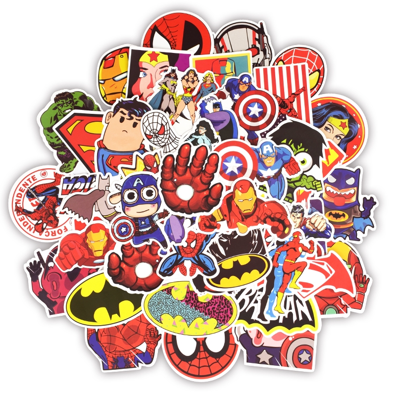 50 Pcs Superhero Stickers Marvel Hero Theme Waterproof Skins