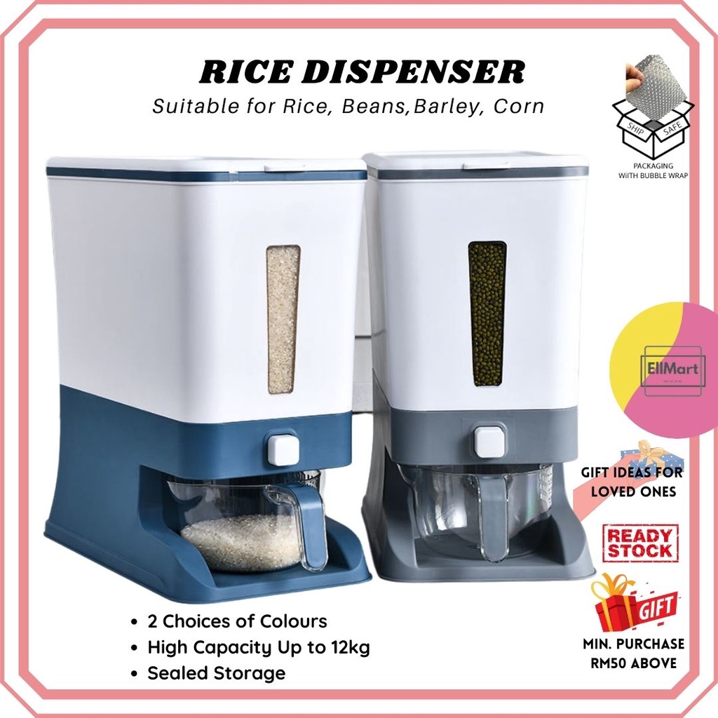 Bekas Beras 12kg │ Rice Dispenser │ Rice Container │ 分米器 12kg ...