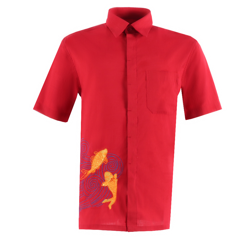 ORLANDO MEN SHORT SLEEVE JACQUARD EMBROIDERY SHIRT (FISH) Shopee Malaysia