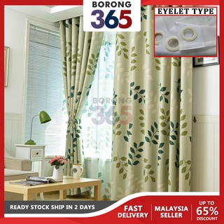 1PC, Ring Type] Borong365 Floral Design Window Blackout/Sheer Curtain  Insulating Langsir Corak Daun