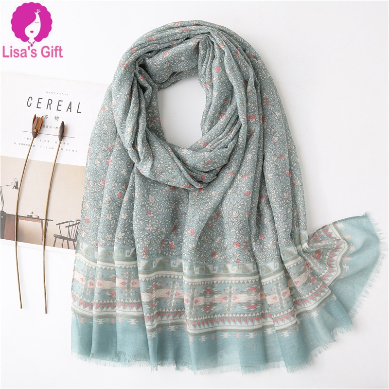 Floral Printed Scarf Fresh Mint Women Instant Hijabs Lady Cotton ...