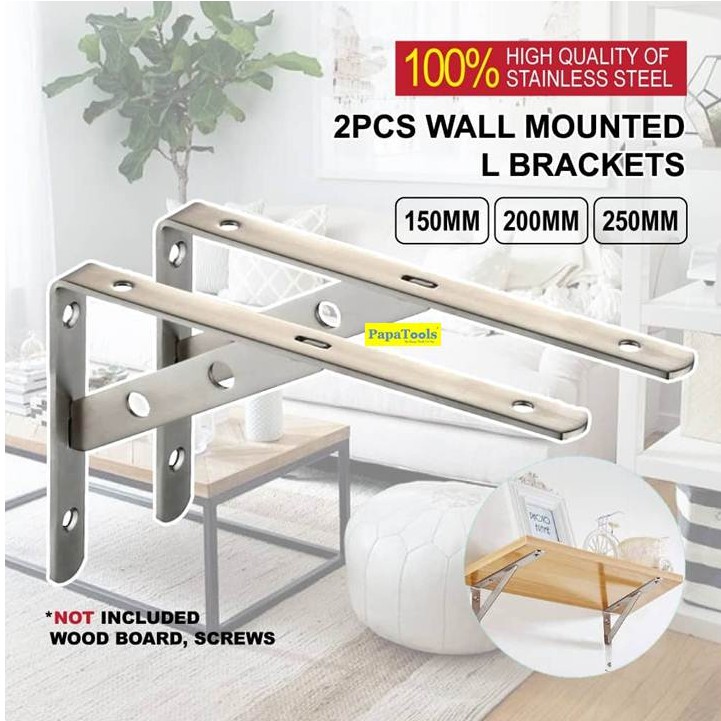 2 PCS Wall Mounted L Brackets Stainless Steel Heavy Duty L-Shaped ...