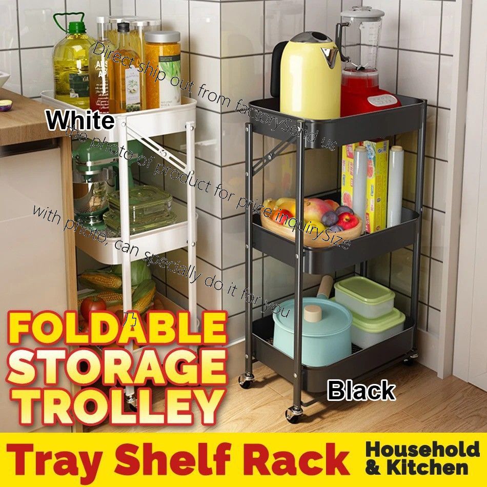 ready stock gmwai4 3 Tier FOLDABLE Multifunctional Metal Trolley