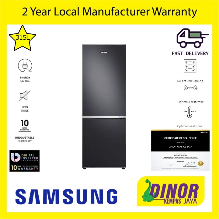 Samsung Refrigerator Bottom Mount Freezer with Optimal Fresh Zone, 315L RB30N4050B1/ME Shopee