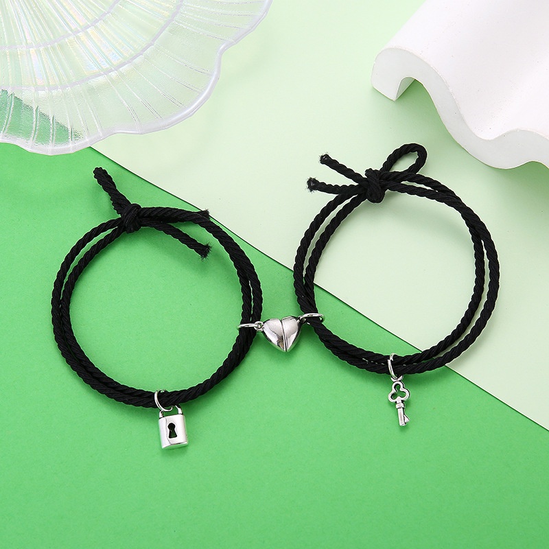 23 2 Pcs Set Heart Magnet Attract Key Lock Pendant Friendship Rope Bracelets Key Lock Love Charm Magnetic Couple Bracelets Shopee Malaysia
