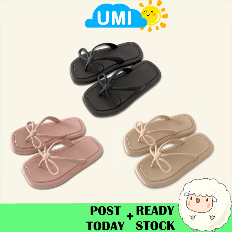 READY STOCK UMI Women Ribbon Slippers Sandals Flip Flops Slipar ...