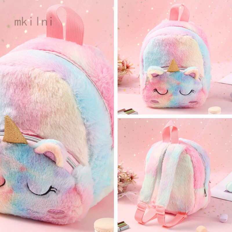 Mini Plush Unicorn Shoulder Bag Girl Small Cute Colorful Fluffy