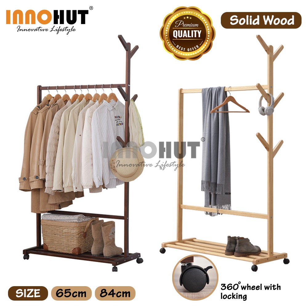 Innohut Movable Solid Wood Clothes Hanging Organizer Stand Rack With ...