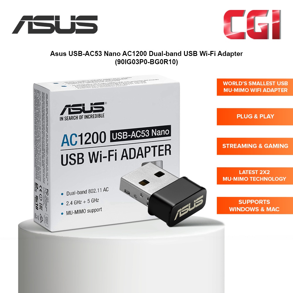 Asus USB-AC53 Nano AC1200 Dual-band USB Wi-Fi Adapter (90IG03P0-BG0R10 ...