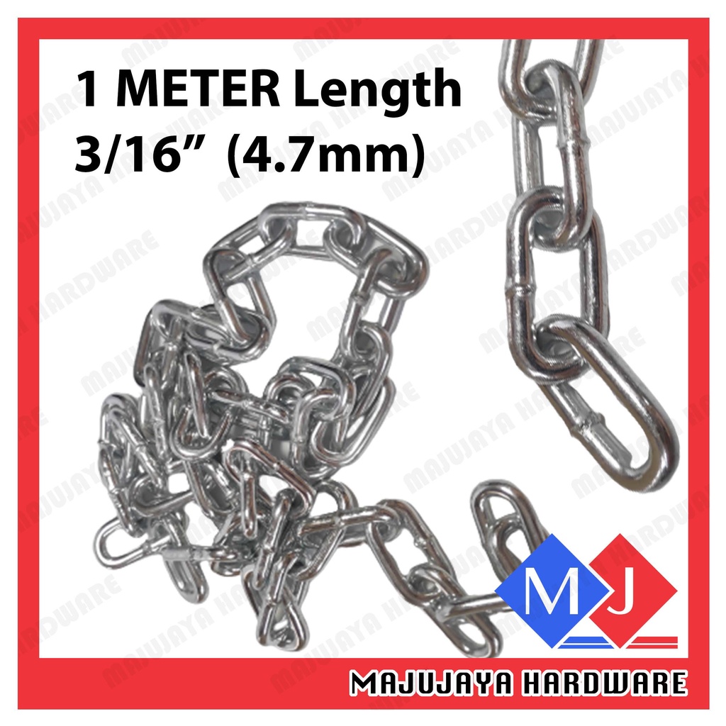 1 Meter Galvanized Iron Chain Link Chain Batu Rantai Besi Jaring Ikan