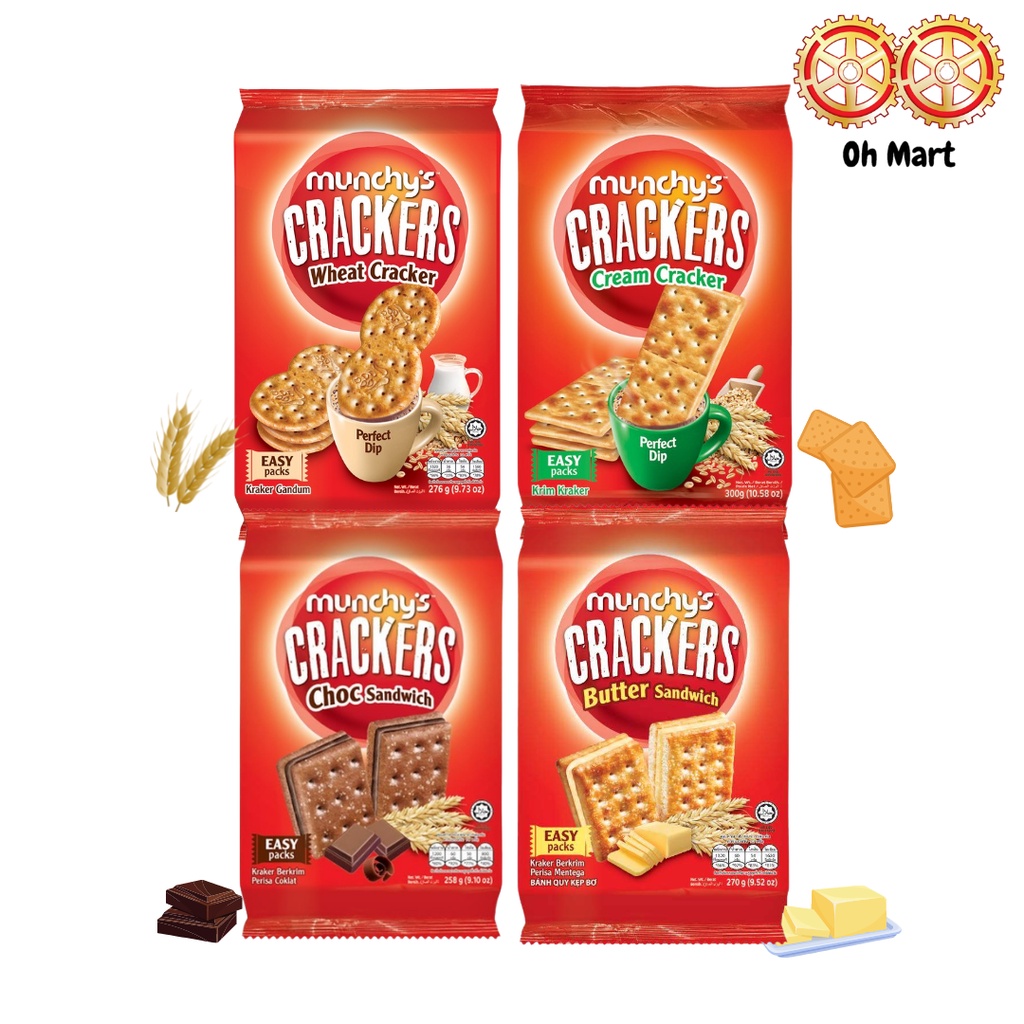 Munchy's Crackers Cream Cracker 300g / Wheat Cracker 276g / Choc