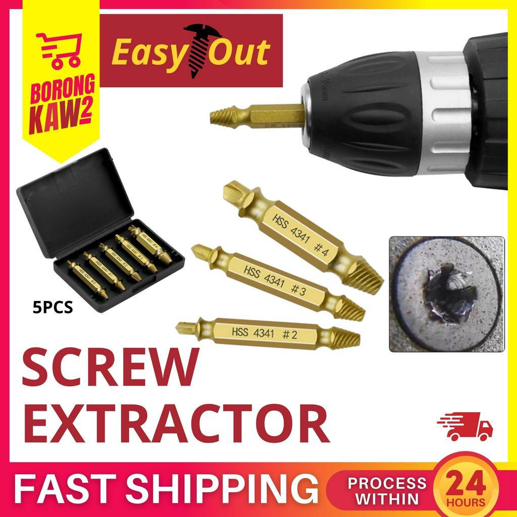 6-Piece Damaged Screw Extractor Set With 3 Twist Drill Bits – Broken Bolt Remover Kit For Stripped Screws, 6542 & M35 High Speed Steel