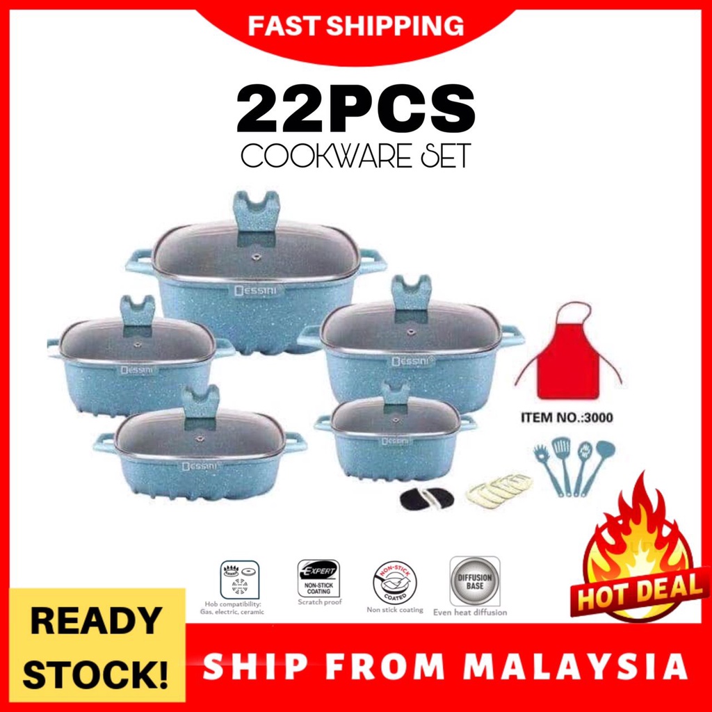 Dessini 22Pcs Granite Cookware Set Square Shopee Malaysia