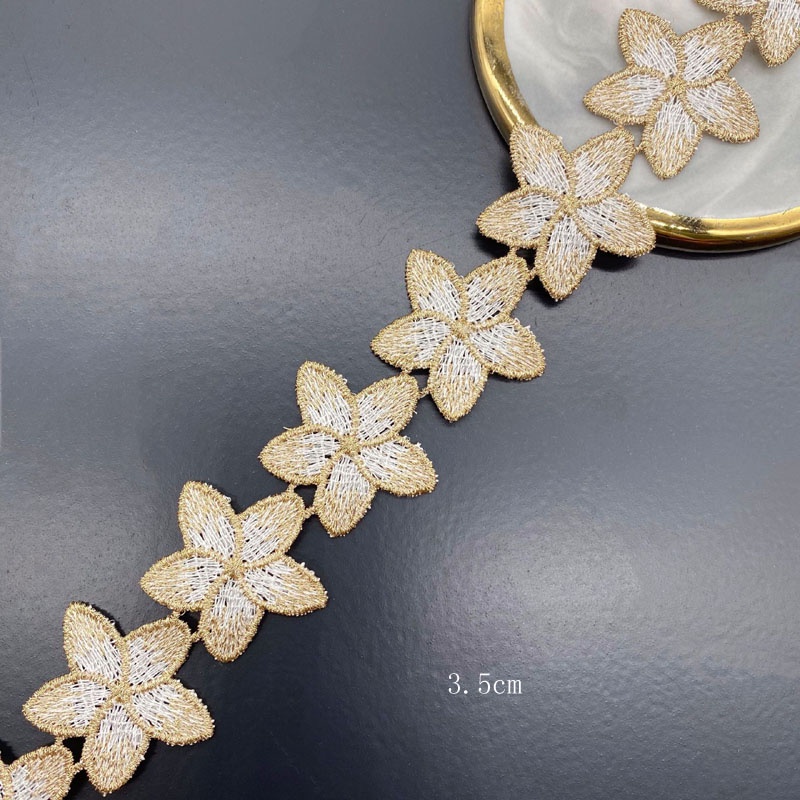 9.5*1yard Delicate Court Style Gold Embroidered Flower Tulle Lace Trim Sewing - Foto 10