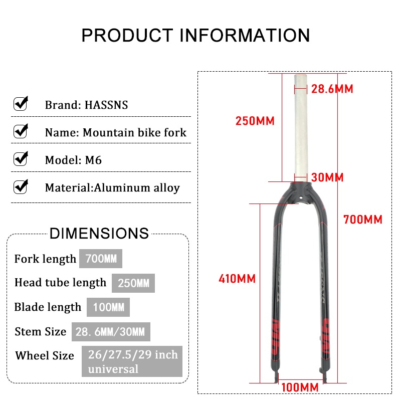 HASSNS MD5 Fork for Bicycle Mtb 26 Rigid Fork 29 Mountain Bike 27.5 ...