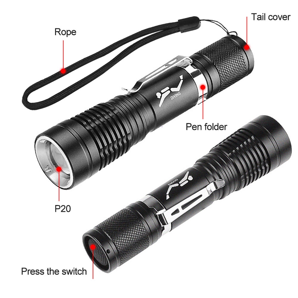 Puteer D135 Diving Mini Torchlight Waterproof Flashlight for Diving ...